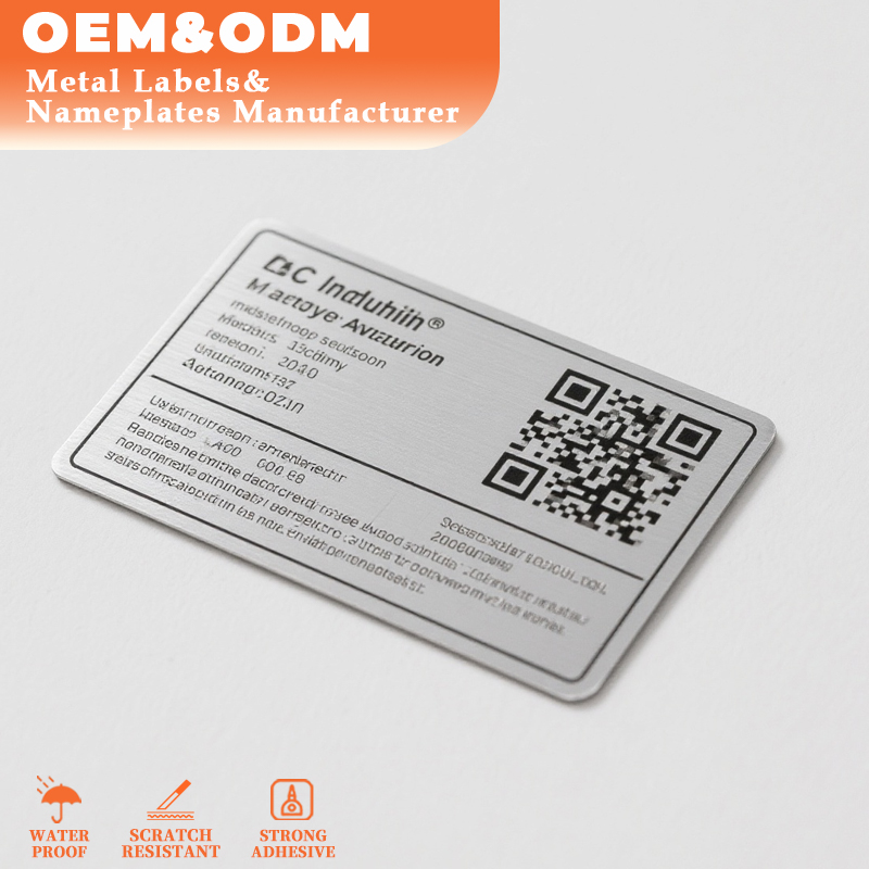 Custom-designed logo Brand Nameplates QR Codes Company Information Stylish Brushed Stainless Steel Metal Plate Tag
