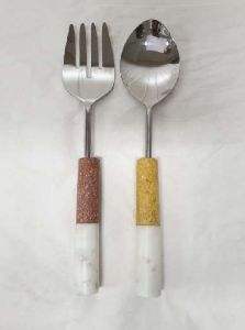 Juego de servidor de ensalada de Metal decorativo, cuchara y tenedor hechos a mano, mango único, hogar, cocina y restaurante, vajilla - Product Image 3