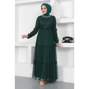 Vestido de Noche de Tul Floral Elegante para Fiesta Formal, Corte A, Largo hasta el Suelo, Manga Corta, Tallas Grandes, Cintura Natural, Cola Barrida - Product Image 4