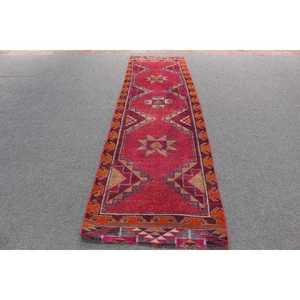 Tapis turc vintage, tapis de couloir 3x11,1 pi (90x338 cm), tapis en laine persane rouge - Product Image 1