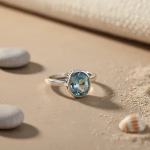 Women's 925 Sterling Silver Oval Cut Gemstone <b>Ring</b> Bezel Setting Classic Geometric Third Party Certified Gift Jewelry - Product Image 1