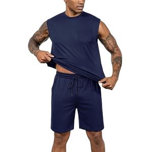 Two-Piece Men's High Street Style Summer Short <b>Sets</b> Plus Size Quick Dry Breathable <b>Knitted</b> Polyester/Cotton Terry Fabric Solid - Product Image 4