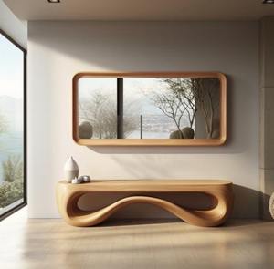 Espejo de Pared Redondo de Madera de Roble Hecho a Mano Estilo Art Deco para Entrada y Sala de Estar al Mejor Precio - Product Image 3