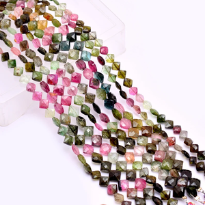Perles de tourmaline multi-couleurs AAA+ de 4 mm à 7 mm, forme carrée, facettées, pierres semi-précieuses naturelles, perles fantaisie pour bijoux - Product Image 2