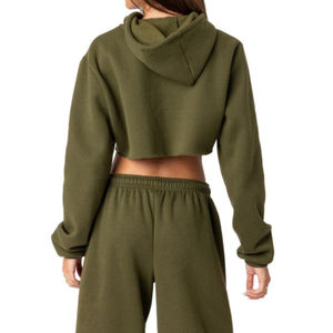 Sudadera con capucha de lana recortada para mujer 52% Airlume anillo peinado hilado 48% Poly Fleece diseño de hombro caído - Product Image 2