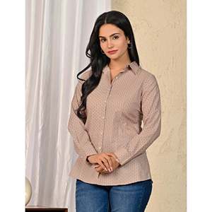 Camisa de Manga Larga para Mujer, Gris, de Algodón Estampado, con Logotipo Bordado, Tejido de Popelina de Seda, Talla XL, Formal, de Oficina, para Otoño - Product Image 4