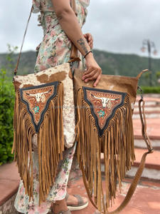 ใหม่จริงToolled Cowhideขนสัตว์หนังFringeกระเป๋าถือสไตล์ร้อนขายกระเป๋าผมบนซ่อนVINTAGE Bohemianกระเป๋าอินเดียสําหรับสตรี - Product Image 4