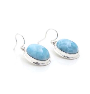 Pierres de Larimar rondes de 10mm intégrées en argent Sterling Dangle boucle d'oreille attrayant lunette ensemble boucle d'oreille bijoux pour cadeau d'anniversaire - Product Image 4