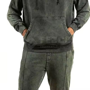 OEM custom track suit Solid color acid wash hoodie Cotton breathable fleece suit Quick dry winter wear Hooded Casual Winter Wear - Product Image 5