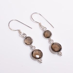 Pendientes colgantes elegantes de Plata de Ley 925 estilo clásico con piedras preciosas de cuarzo ahumado joyería fina - Product Image 1