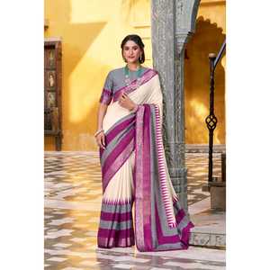 Coton doux sensation royale zari frontière pure esthétique indienne enveloppée dans la simplicité Imprimé avec zari tissage travail - Product Image 1