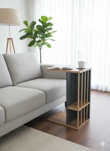Mesa de Centro Blanca Estilo Europeo en Forma de C con Estante de Almacenamiento |   Estructura Metálica |   Mesa Auxiliar de Madera con Estante |   Fábrica Mayorista OEM - Product Image 3