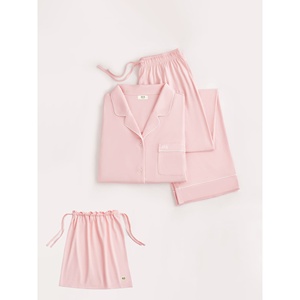 Conjunto de Pijama Clásico Suave de Manga Larga para Mujer, Rosa, Spandex, Personalizado, Transpirable, Suave, Talla XS para Primavera, ODM, con Cordón Ajustable - Product Image 3