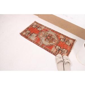 Vintage Turkish Rug 1.5x2.7 ft, <b>Red</b> Small Abstract <b>Wool</b> Rug - Product Image 1