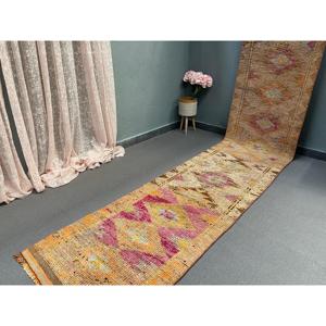 Vintage <b>Rug</b>, 2.5x13.7 ft <b>Runner</b> Turkish <b>Rug</b>, Herki Orange Pink Floral <b>Rug</b> - Product Image 2