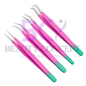4 Pcs Premium Quality Pink Straight Curved L-Shape Eyelash Extension Tweezers Stainless Steel Material for Eyelash Grafting - Product Image 2