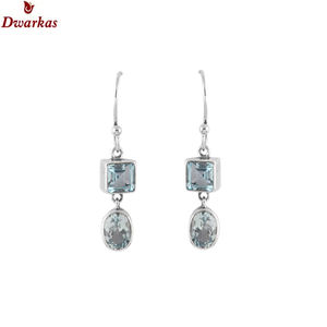 Pendiente de Plata de Ley 925 con piedras preciosas de Topacio azul natural hecho a mano indio para joyería de mujer - Product Image 2