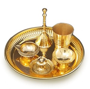 Latest Design Gold Brass Pooja thali Set 8 Inch Puja Thali Decorative for Diwali <b>Home</b> <b>Temple</b> Office Wedding Gift Items - Product Image 4