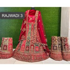 Exclusivo Lehenga de terciopelo de 1,2 M con 3M Flair Dupatta Heavy Jarkan bordado doble lata largo Choli Butti borde para fiesta - Product Image 4