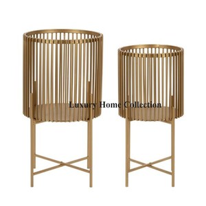 Juego de 3 macetas y macetas de Metal de diseño geométrico, accesorios de decoración de mesa y suelo de hierro forjado de Color dorado - Product Image 6