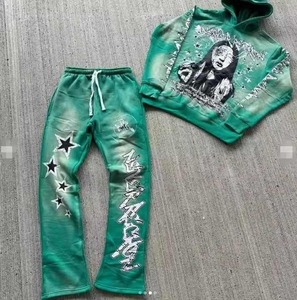 Logotipo personalizado de fábrica con estampado Sun Faded French Terry Pure Cotton Heavyweight Fleece Hombres Chándales Street Style Pantalones acampanados - Product Image 2