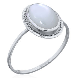 Anillo de nácar ovalado con borde de cuerda de Plata de Ley 925 estilo moderno - Product Image 1