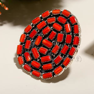 Anillo de declaración hecho a mano de Plata de Ley 925 de estilo clásico al por mayor, piedra preciosa de Coral para compromiso de mujer y fiestas de boda - Product Image 3