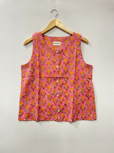 เสื้อผู้หญิงและเด็กผู้หญิง ผ้าฝ้ายคุณภาพสูง ราคาสมเหตุสมผล เป็นมิตรกับสิ่งแวดล้อม ลายพิมพ์วินเทจจาปุร์ สายเดี่ยว - Product Image 1