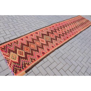 Vintage Turkish Rug, 2.8x13.5 ft <b>Runner</b> Rug, <b>Red</b> Brown Floral Rug - Product Image 2