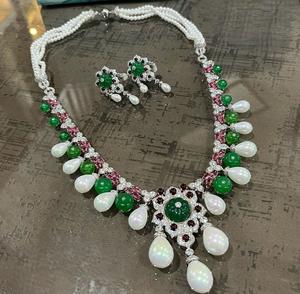 Trendy Premium Quality Silver Finish CZ Pearls Look Necklace <b>Set</b> With Earrings for Wedding Wear Collection For <b>Women</b> - Product Image 2