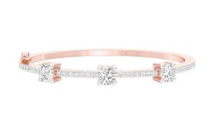 Bracelet jonc en or rose/blanc/jaune 9 carats avec trois diamants pour femme, OEM - Product Image 2