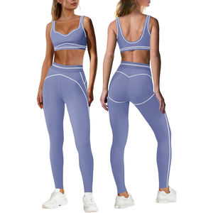 Ensemble de vêtements de yoga et de sport de haute qualité pour femmes, pantalon sans couture à taille haute, soutien-gorge de sport, tenue de fitness, taille élastique, spandex/nylon, séchage rapide - Product Image 1