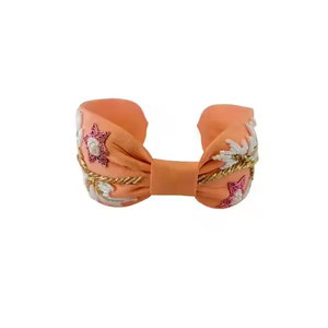 ที่คาดผมสไตล์ผูกปมปักด้วยมือสีพีชสุดพิเศษจากอินเดีย - Product Image 1