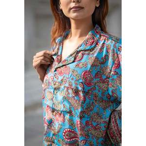<b>Silk</b> Blend Bridal Pyjama Set Silky Soft Cozy Breathable Paisley Pattern Pockets Unique Nightwear for Women XS for Summer - Product Image 1