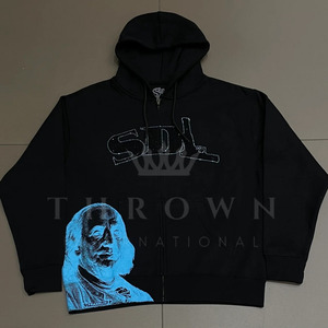 Sweat à capuche d'hiver en molleton 100 % coton pour homme SDL Skeleton, avec logo brodé en strass, coupe oversize, couleurs personnalisables, haute qualité - Product Image 2