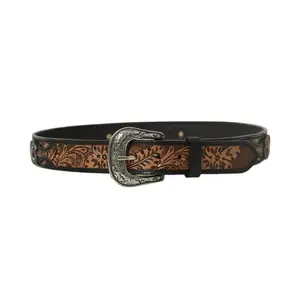 Cinturón de cuero vaquero y Vaquera hecho a mano, con hebilla de aleación, fabricante indio al por mayor