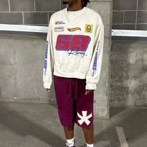 กางเกงขาสั้นผ้าขนแกะแบบผูกเชือกสำหรับผู้ชายกางเกงขาสั้นผ้าขนแกะถักแบบลำลองสำหรับผู้ชายเสื้อผ้าแนวสตรีทพิมพ์ลายตัวอักษรทรงหลวมขนาดใหญ่ - Product Image 5