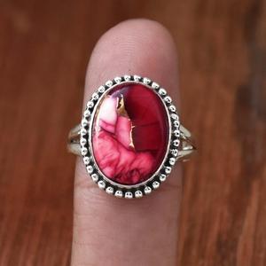 แหวนรูปวงรีสีแดงสีฟ้าครามวงแหวน925เครื่องประดับแต่งงานสไตล์โบฮีเมียนสีเงิน - Product Image 1