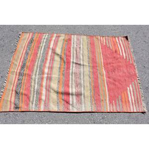 Tapis Vintage en Laine à Rayures Rouges et Beige Grand Rectangle 9x12 pour Entrée pour Adolescent Latex soutenu - Product Image 3