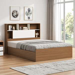 Hydraulic Storage Bed Frame with Integrated <b>Bookcase</b> Headboard, Lift Up Platform Bed with Hidden Storage Compartment, Modern Woo - Product Image 1