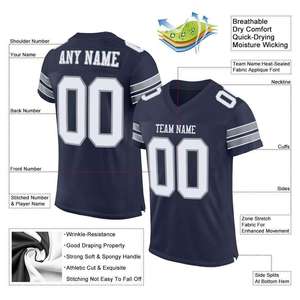 Camiseta de Fútbol Personalizada Azul Marino con Rayas Blancas, Nombre del Equipo, Número, Tejido de Malla Transpirable, Manga Corta, Ropa Deportiva Antibacteriana - Product Image 6