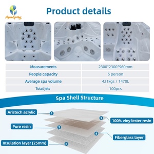 Bồn tắm nước nóng Jacuzzi sang trọng đạt chuẩn CE, chất liệu acrylic, 5 người, 100 vòi phun <span class=keywords><strong>massage</strong></span>, bồn tắm xoáy ngoài trời, bồn tắm <span class=keywords><strong>spa</strong></span> sân vườn với 2 ghế dài - Product Image 3