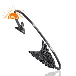 Best Selling Sterling <b>Silver</b> Black Rhodium Plated Diamond Gemstone Arrow Design <b>Bangle</b> Custom Jewelry Manufacturer - Product Image 2