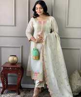 Set Tiga Potong Kustom Atasan Multi Warna Cepat Kering Tenun Katun Elegan Kasual Gaya India Pakaian Pesta Wanita Kurti Tersedia