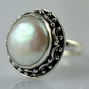 925 Sterling <b>Silver</b> Coin Pearl <b>Ring</b> Handmade Boho <b>Statement</b> Promise for Women Freshwater June Birthstone Jewelry - Product Image 2