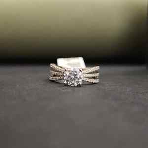 Elegant Moissanite Engagement <b>Rings</b> Round Brilliant <b>Split</b> Shank Stainless Steel 18KT Gold Plated for Valentine's Gift - Product Image 1