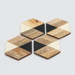 Factory Supply <b>Top</b> Quality Customize Modern Classic Style Epoxy Wood & <b>Resin</b> Coaster Set of 4 With Holder - Product Image 6