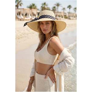 หมวกฟางสีเบจผูกโบว์ลายจุด HSR2136 - hsr2136-beige - Product Image 4