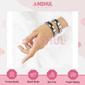 Pulseras de hematita facetada, elásticas, hechas a mano, lisas y pulidas, con forma de onda, elegantes, para meditación y aromaterapia. - Product Image 2
