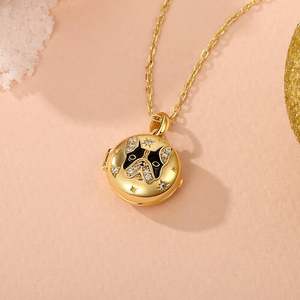 Jeulia Petland Bulldog Custom Engraved Photo <b>Locket</b> Necklace in Gold Plated Stainless Steel with Diamond - Product Image 5